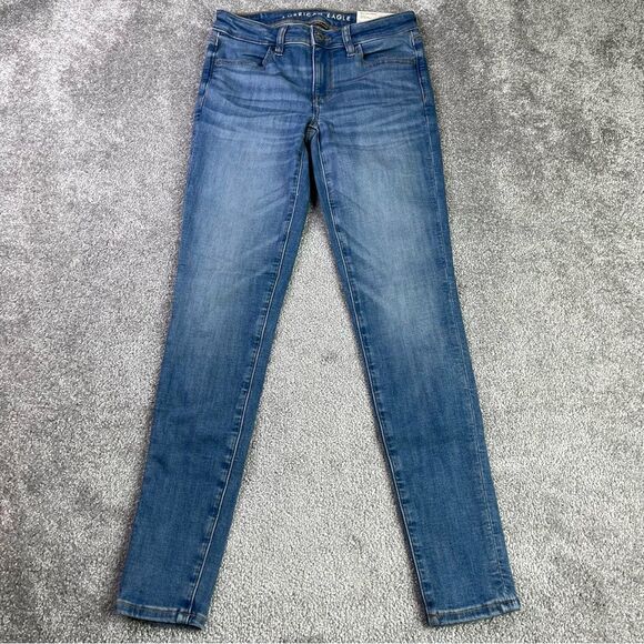 American Eagle Jeggings Women's 2 Blue Skinny Medium Wash Mid-Rise Stretch - Picture 1 of 14